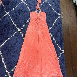Halter Coral Sparkle Gown with Rhinestone Detail Size Small